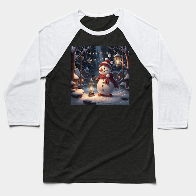 Snowman at christmas camp Baseball T-Shirt by Virshan